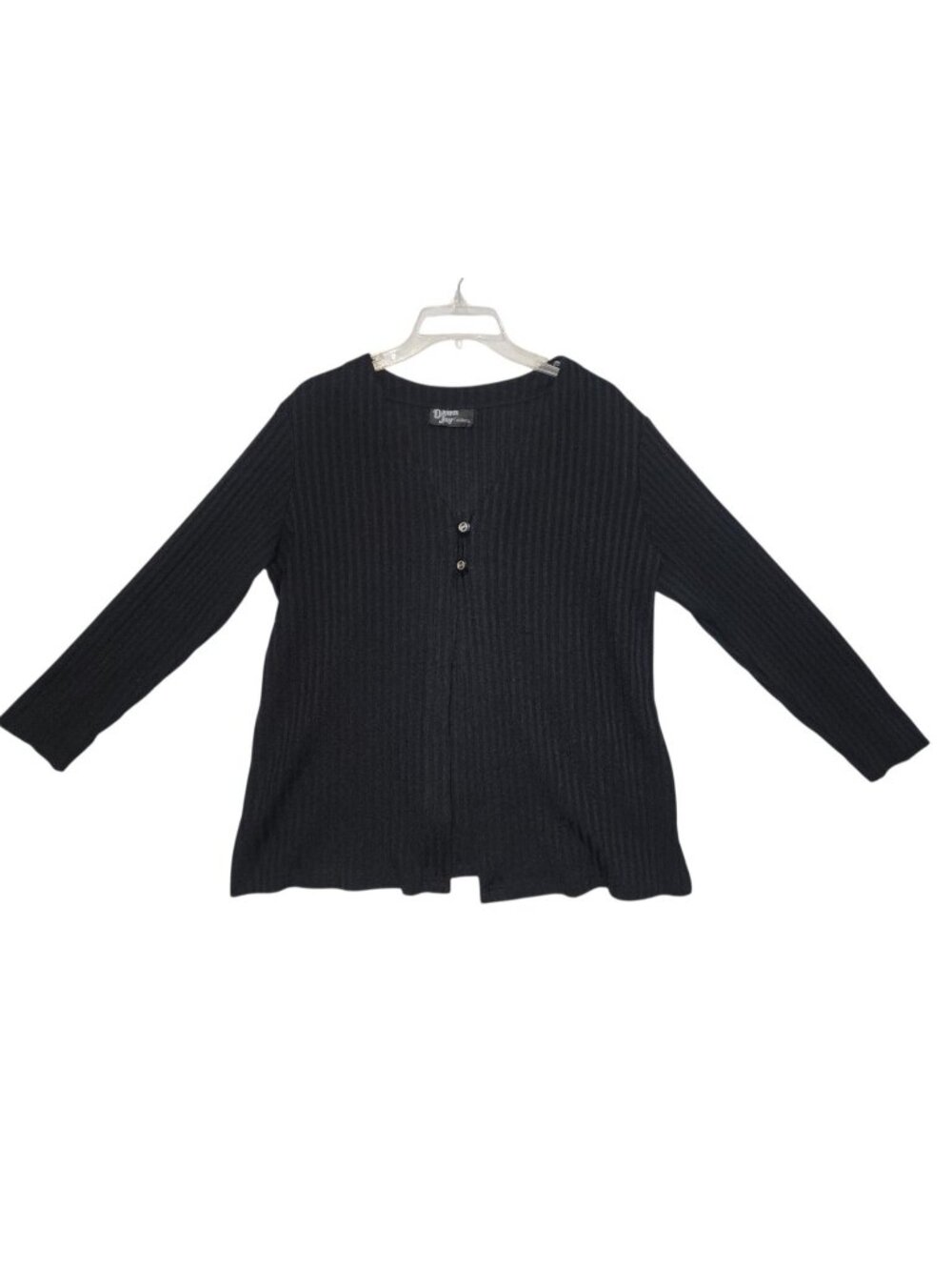 Dawn Joy Fashions Womens Black Ribbed Knit Top Long Sleeve Henley Plus Size